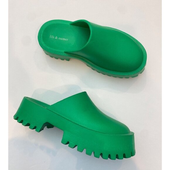Lili & Oumer Platform Lug Sole Clog Mules Green Slip On Shoes Women's Size 10 - Picture 3 of 11